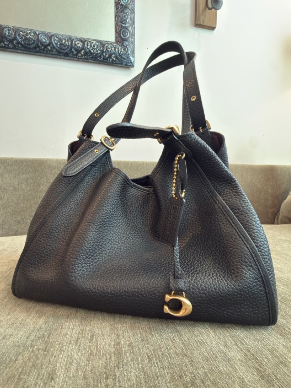 Authentic Coach Lori Black Pebble Leather Shoulder Bag With Gold Hardware - Picture 4 of 14